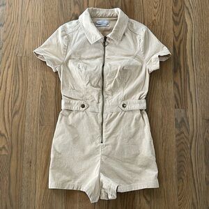Urban Outfitters Corduroy Playsuit sz Medium Beige Short Sleeve Romper Full Zip